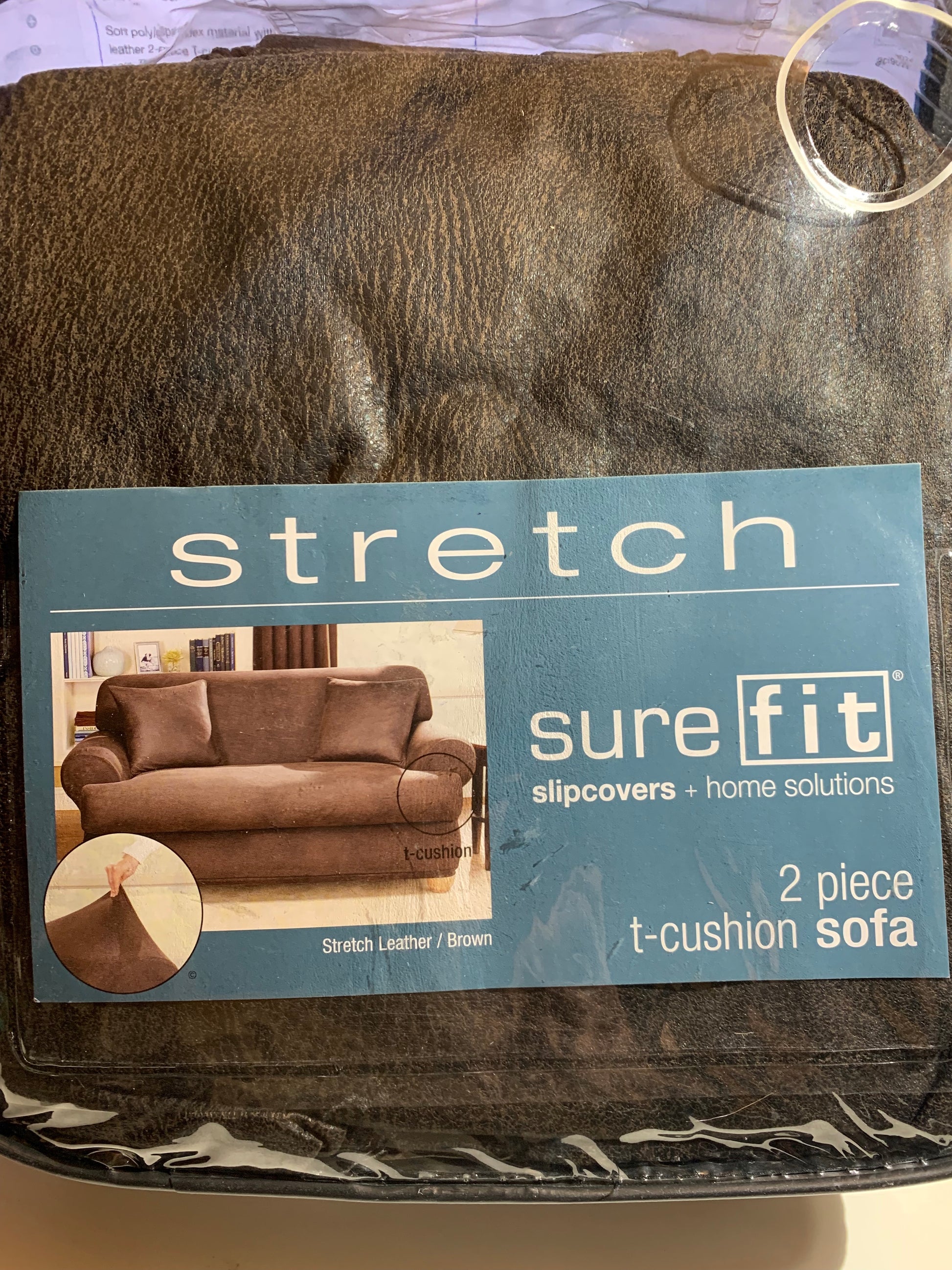 Sure Fit Stretch Leather T-Cushion Two Piece SOFA Slipcover, Brown - GetSetHome Store