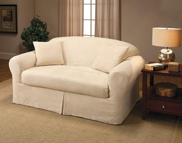 Madison Two Piece Suede Loveseat Slipcover Beige, - GetSetHome Store