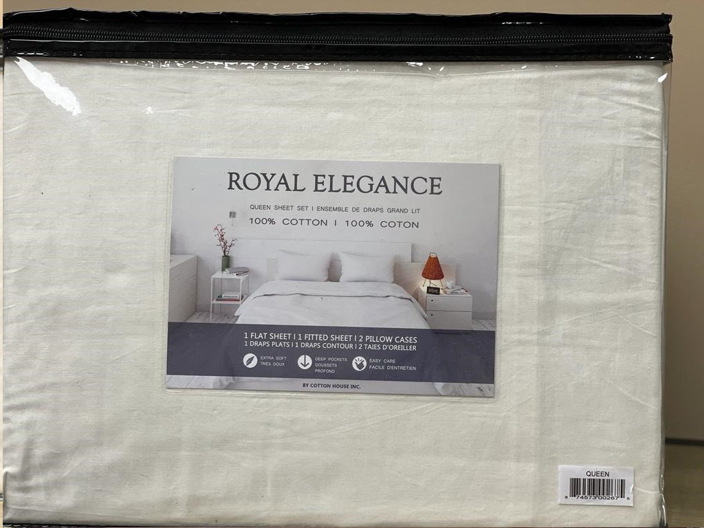 Cotton House - 100% Cotton Sheet Set Queen Ivory - GetSetHome Store