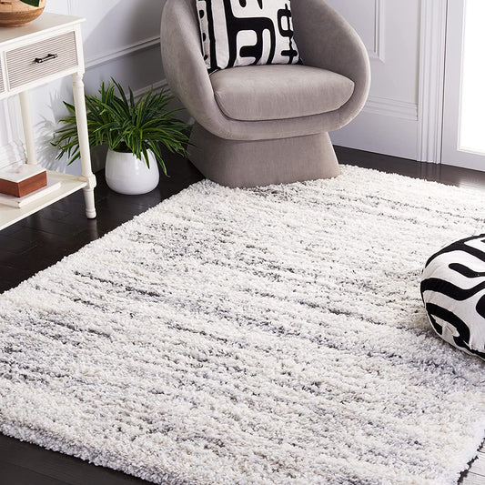 SAFAVIEH Fontana Shag Ambrosia Modern Abstract Rug - 6'7" x 9' Ivory/Grey - GetSetHome Store