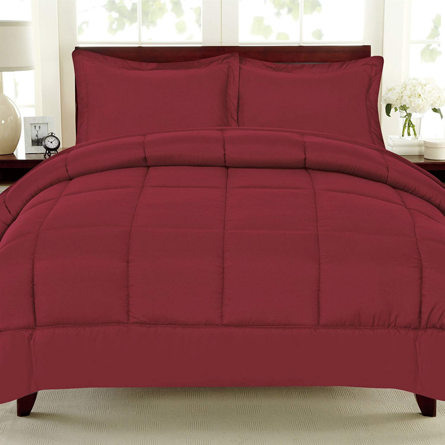 Sweet Home Collection Comforter Set with 2 Pillow Shams, FULL/Queen, Burgundy - GetSetHome Store