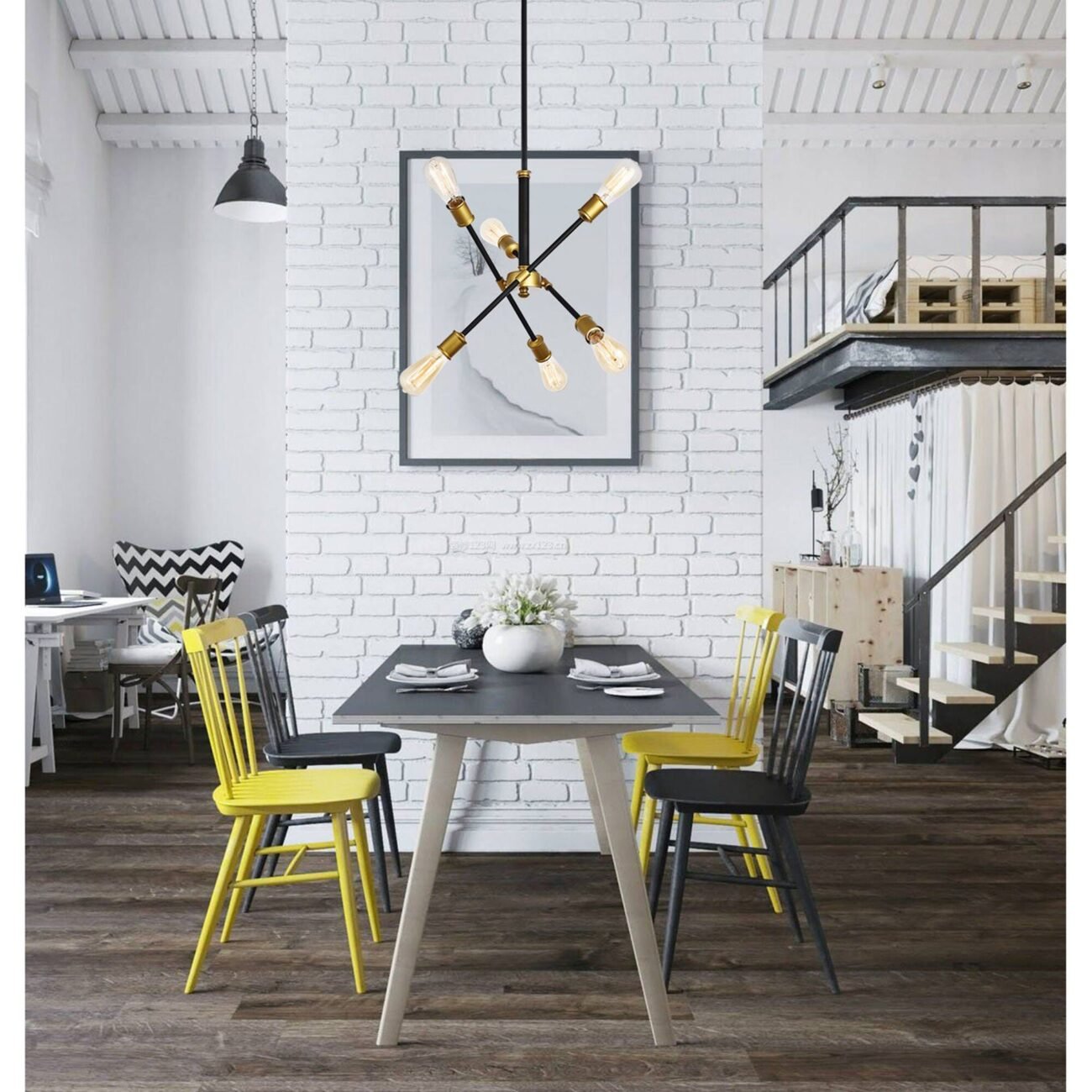 Axel Black and Brass 17-Inch 6-Light Pendant