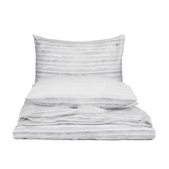 King - Marc O Polo Harsar Cotton 3-Piece Striped Duvet Cover Set, Grey