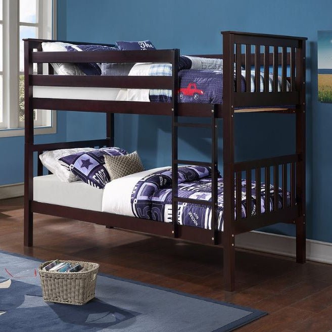 Espresso Solid Wood Bunk Bed - (TWIN/TWIN)