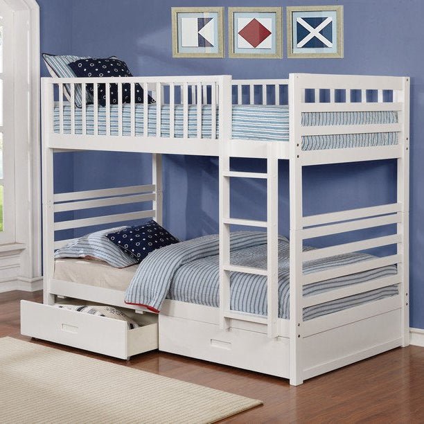 White Bunk Bed with Storage Drawers (TWIN/TWIN)