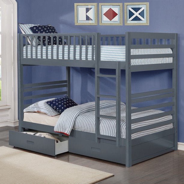 Grey Bunk Bed with Storage Drawers (TWIN/TWIN)