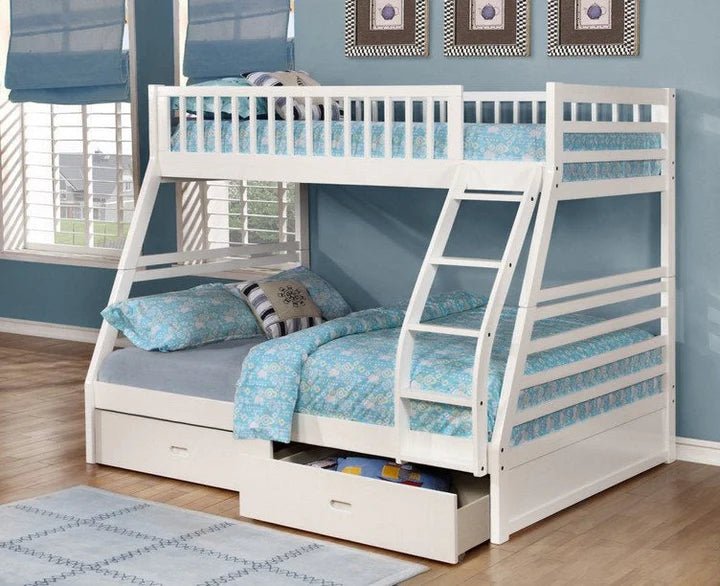Solid Wood Bunk Bed With Storage Drawers - (TWIN/FULL) - White