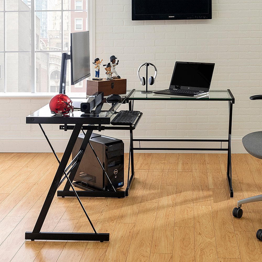 Walker Edison - L-Shaped Modern Glass Corner Computer Desk - Black Clear